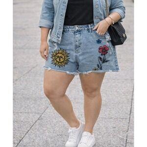 Denim Jean Skirt with appliqué flower & sun (2XL)